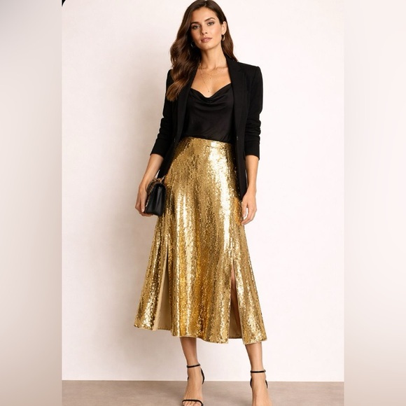 J. Crew Dresses & Skirts - J.Crew‎ Collection Gold Sequin Midi Skirt NWT